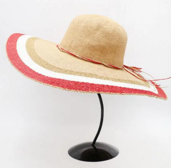 10pcs Designer Ladies Floppy Striped Wide Brim Straw Hats Trendy Women