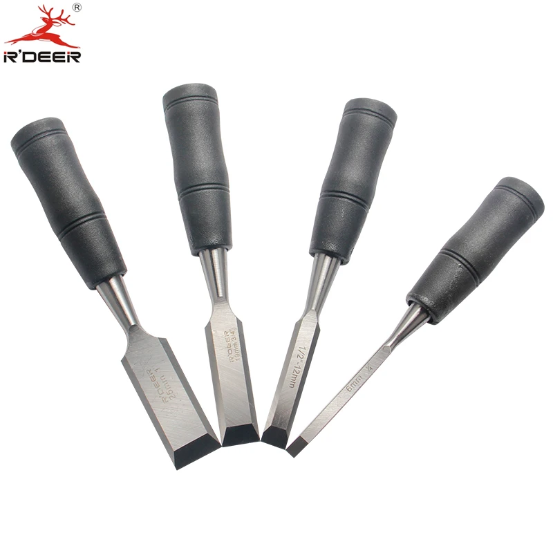 Rdeer 4 Pcs Woodwork Chisel 1''/3/4''/1/2''/1/4'' Short Handle Straight