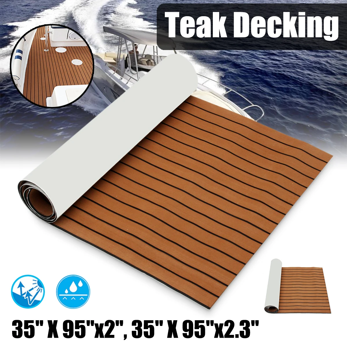 

270x90cm EVA Foam Faux Teak Decking Sheet Dark Brown Marine Boat 35" X 95" 5/6MM Thick DIY Car Protective Floor Carpet
