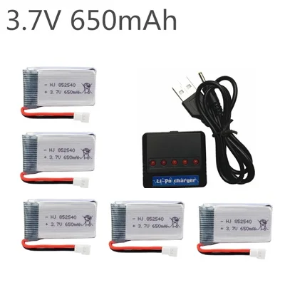 5pcs 3 7 V 650mAh Дрон с перезаряжаемым аккумулятором Li polymer Battery 802540 + USB Charger set для X5C 1 X5 H5C