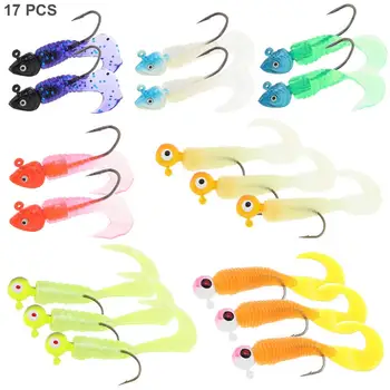 

17pcs/lot Fishing Lure Set Lead Jig Head Hook Grub Worm Soft Baits Shads Silicone Soft Worm Lure Carp Fishing Tackle