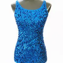 Новые летние поступления Для женщин без рукавов футболки дамы Игристые Bling Singlets блестками Топы корректирующие женские Блузка один размер