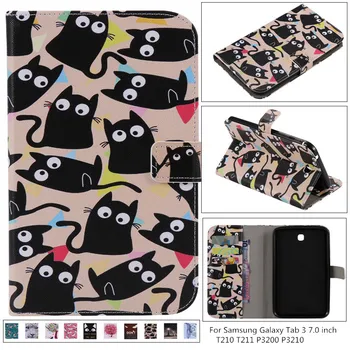 

Fashion painted Pu leather Flip stand holder Cover Case For Samsung Tab 3 7.0 T210 T211 P3200 P3210 7 inch Tablet case + pen