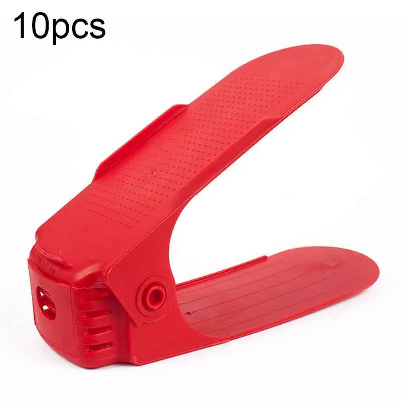 10pcs Durable Colorful Adjustable Shoe Organizer Footwear Support Storage Shoe Rack Stand Space Saving Cabinet Closet Stand Shoe - Цвет: red