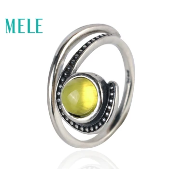 

Natural yellow prehnite open ring for women,6mm roung cut mian stone 925 sterling silver Unique design fine fashion jewelry