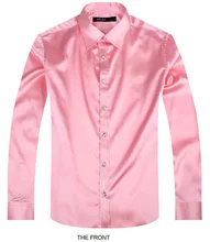 2017 Pink Luxury the groom shirt male long sleeve wedding shirt men’s party Artificial silk dress shirt M-3XL 21 colors FZS27