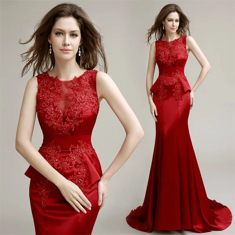 

MANSA Elegant Red Mermaid Evening Dress Applique Trumpet Prom Dress 2015 New Formal Evening Gowns Abendkleide Vestidos De Festa