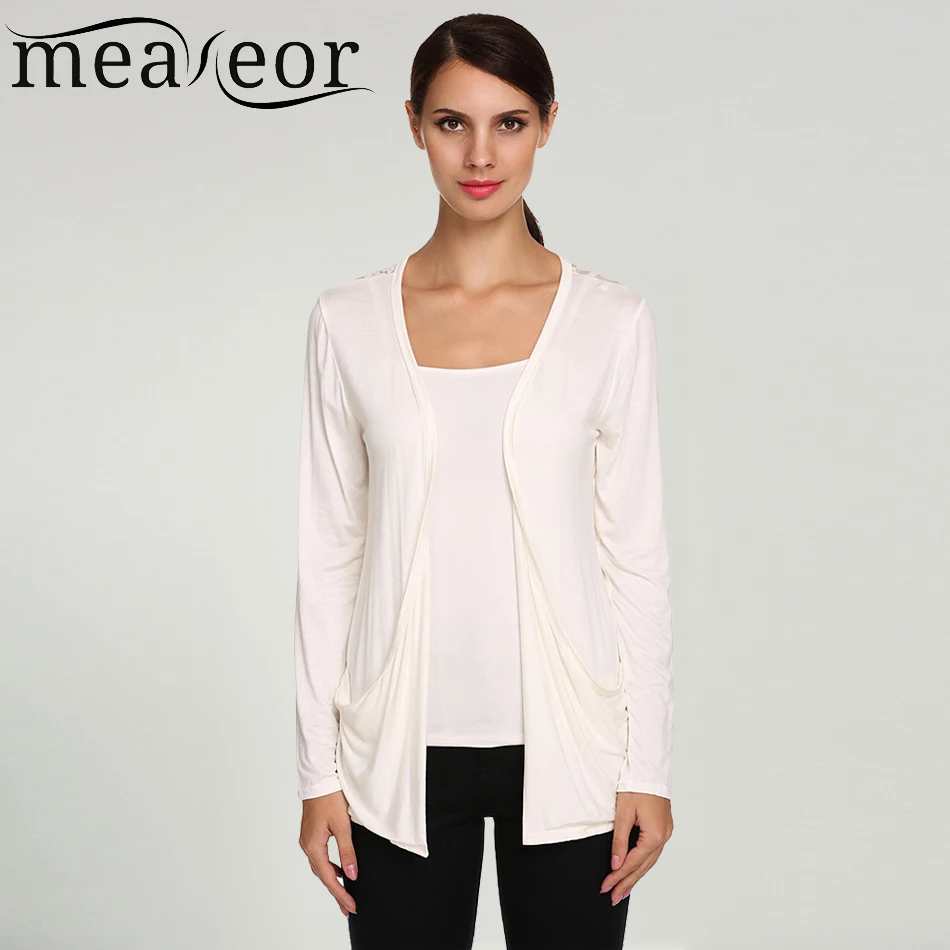 Meaneor New Brand 2015-2017 Fashion Lady Women Casual Long Sleeve Lace Back Patchwork Black White Cardigan Plus Size M L XL XXL |