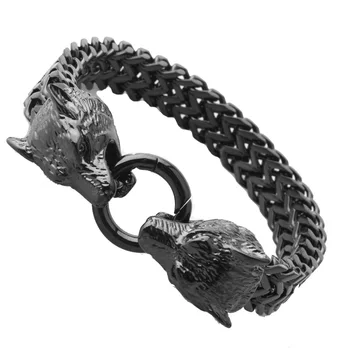 

Granny Chic New Arrival Black Color Mens Chain Link Bracelets 316L Stainless Steel Wolf Head Charms Bracelets Bangles