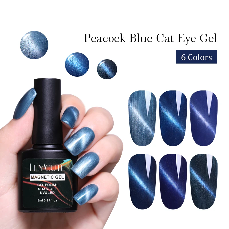 

LILYCUTE 8ml Peacock Blue Cat Eye UV Gel Polish Magnetic Semi Permanent Glitter LED UV Gel Soak Off Nail Art Gel Varnishes