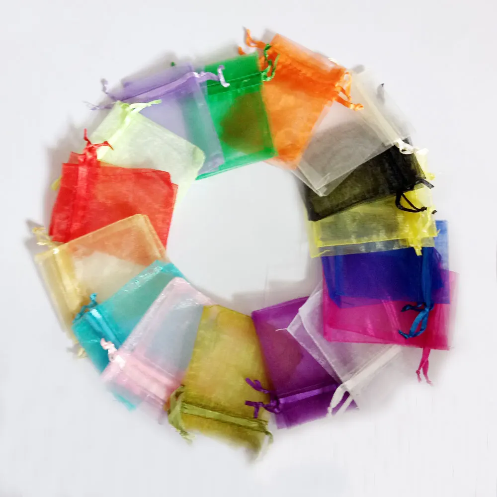 

10*15 см, 5000 шт., разноцветные подарочные пакеты для ювелирных изделий, свадьбы, Рождества, дня рождения, сумка из пряжи с ручками, подарочные пакеты из органзы