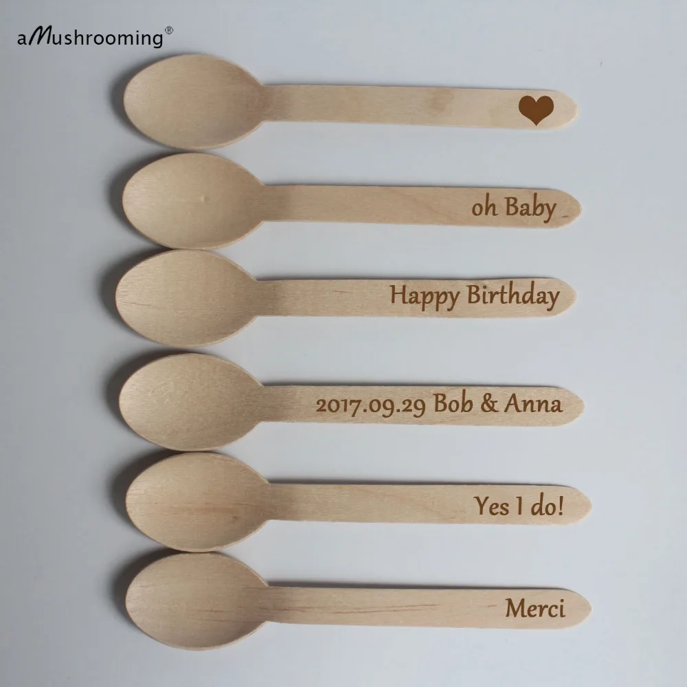 

25 Customized HEAVY WEIGHT WOODEN SPOONS Disposable Wedding School lunch Event Birthday Picnic Holiday Baby Shower Party Decor