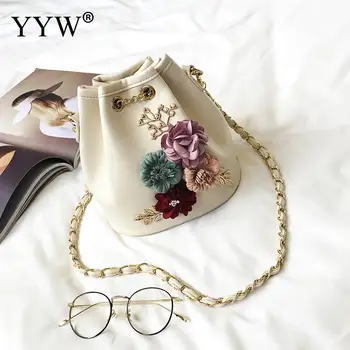 

3D Floral Bucket Bags Waterproof PU Leather Female Crossbody Bag Brand bags women luxury