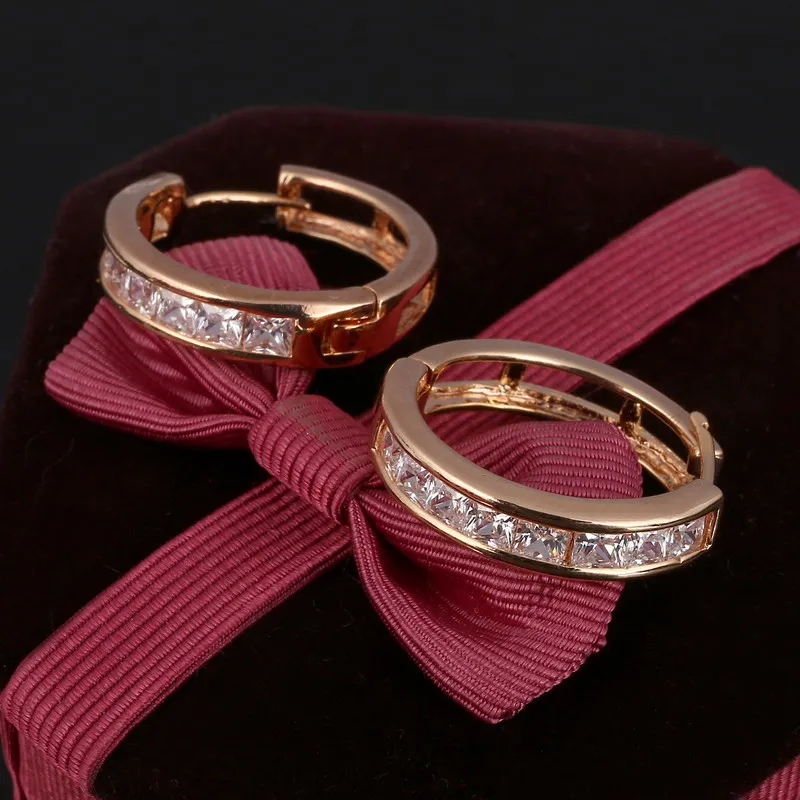

New Coming Rose Gold Color Hoop Earring Cubic Zirconia Shinning Wedding Jewelry Bridal Wedding Luxury Earring