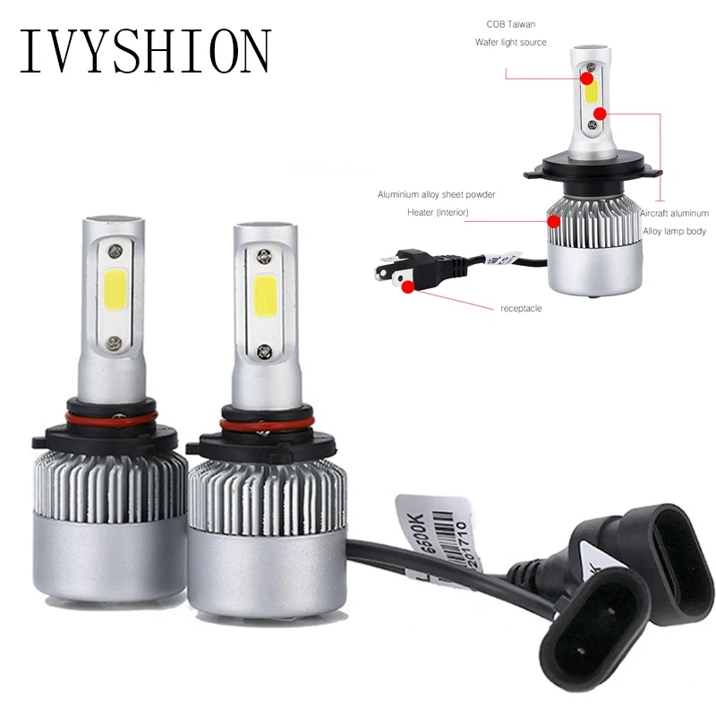 IVYSHION 2 шт. S2 головной светильник 3000K H1 H3 H4 H7 H8 H10 9003 9005 9006 8000LM автомобильный