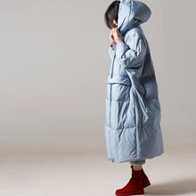 Y7886 Корейская версия с капюшоном свободная большая версия давления туман синий толстый теплый пуховик женская зимняя куртка