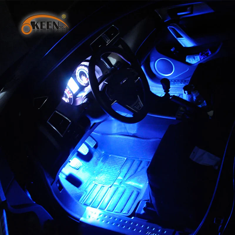 4pcs Blue 12 Led Interior Light Strip Car Styling 4in1 Atmosphere Blue Atmosphere Inside Foot Lamps New Christmas Decorations