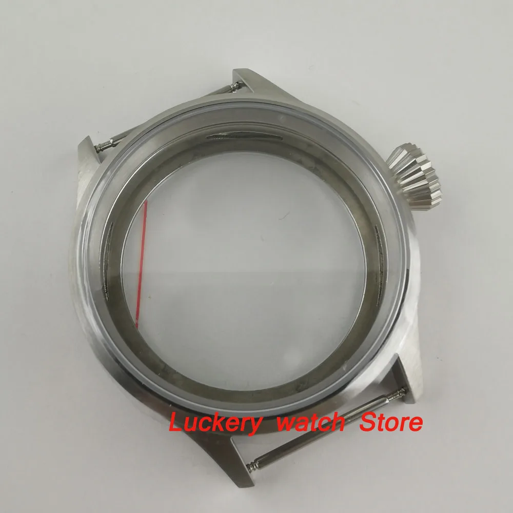 

43mm watch case sapphire glass big crown 316L stainless steel Watch Case Fit ETA 6497 6498 ST3600 3620 movement-BK02