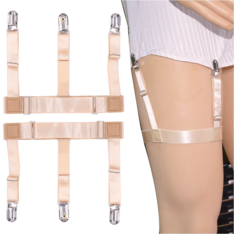 

2pcs Nylon Women's Shirt Stay Suspenders 2.5cm width Elastic Men's Stockings Garter Adjustable Shirt Sling Belt 42cm HDW9004