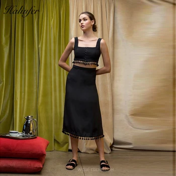 

2018 New Fashion 2 piece set women sexy Tassel Short Top Bandage Rayon Homecoming Party A-Line Skirt Sets Top Quality