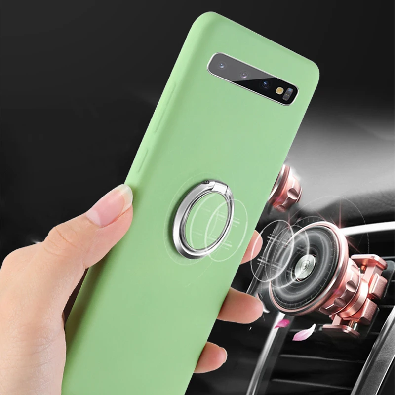 

Liquid Silicon Metal Ring Holder Case Cover For Samsung Galaxy A50 A70 S10 S9 S8 Plus S10e Note 9 A7 2018 A30 A40 A20 A10 Fundas