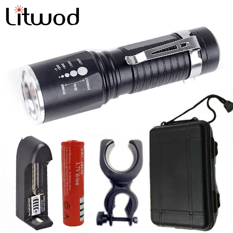 Litwod Z20A50 светодио дный фонарик Водонепроницаемый зум регулируемый 5 режимов XML T6