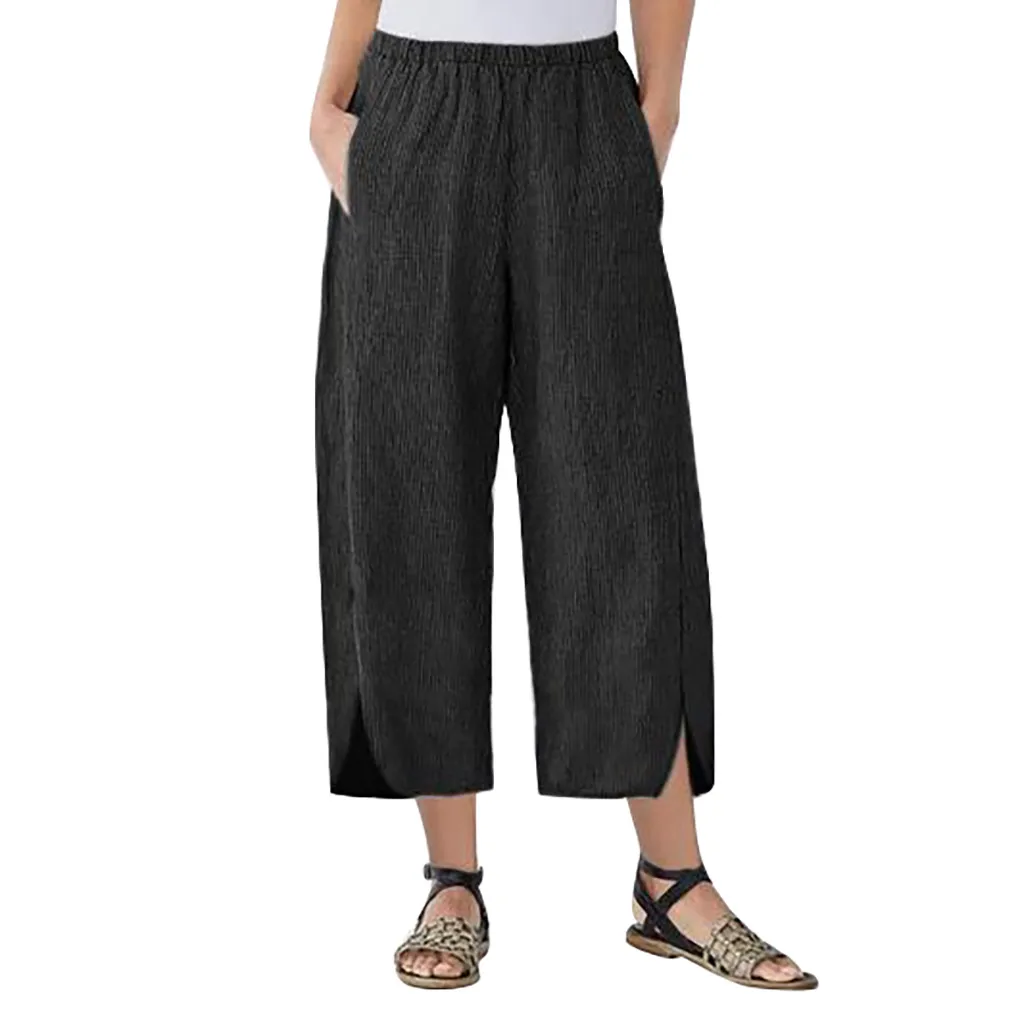 Womail женские брюки модные повседневные свободные брюки льняные с карманом широкие брюки для женщин длинные брюки простые уличные праздничные J710 - Цвет: BK