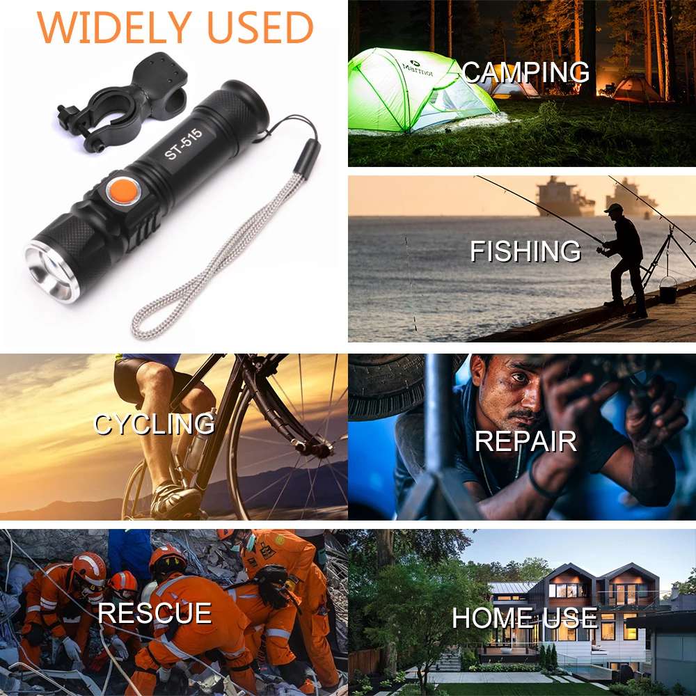 USB Rechargeable Bike Light LED 8000 Lumen Bicycle Flashlight Waterproof ultra bright Flash light Built-in 18650 Battery