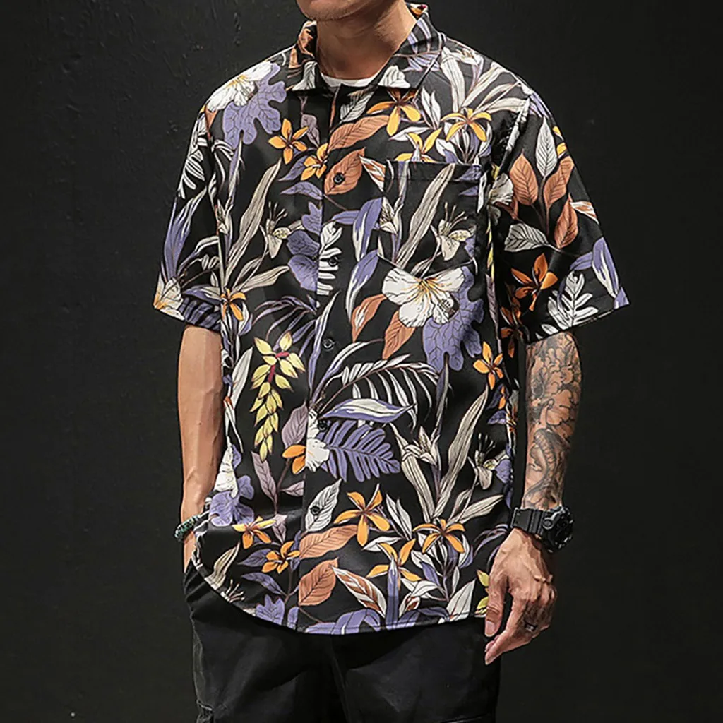 Camisa masculina мужская рубашка Летняя гавайская повседневная с коротким рукавом