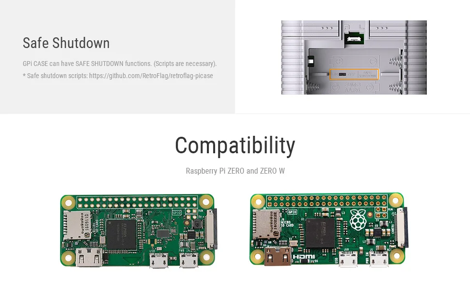 Чехол Retroflag GPi для Raspberry Pi Zero и Zero W с безопасным выключением