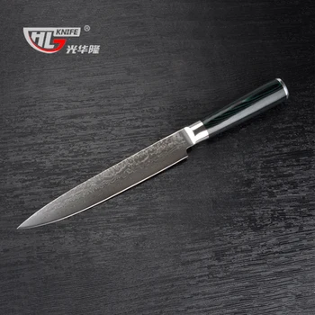 

440C stainless steel blade damascus kitchen slicing knife micarta handle