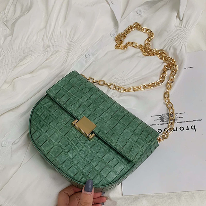 خمر الأخضر التمساح نمط سلسلة Crossbody حقائب للنساء 2019 حقيبة صغيرة بو الجلود اليد حقيبة السيدات مصمم مساء أكياس