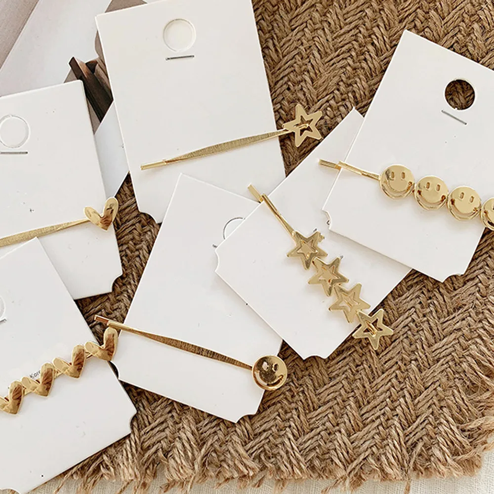 

New Korea Simple Metal Hairpins for Women Hollow Star Heart Shape Hair Clips Gold Color Smile Face Hairgrip Hair Accessories