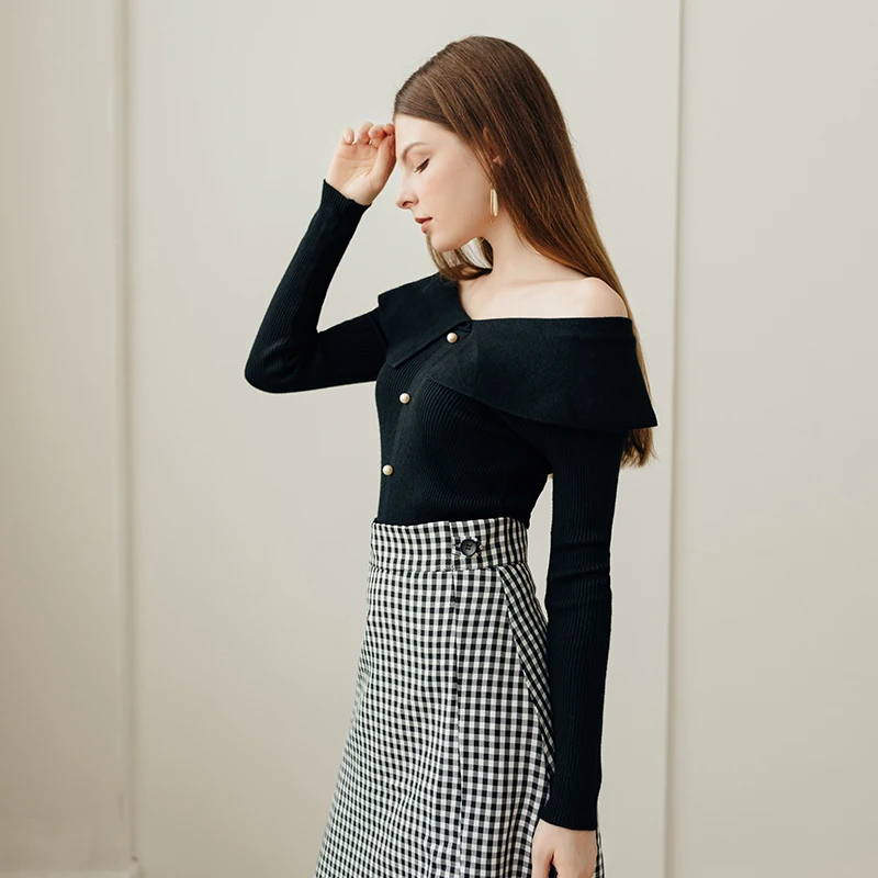 Onlyplus Off Shoulder Sexy Knitted Pullover Female Winter Autumn Women Sweater Elastic Button Fashion Jumper Pull Knit Shirt