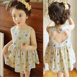 Платья для девочек модные для маленьких девочек милый кот цветочный рукавов Сердце Любви платье с открытой спиной наряды одежда m5
