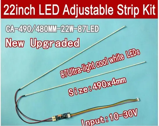 Free shipping 5pcs 22'' W 490mm Adjustable brightness led backlight strip kit Update 22inch-wide LCD CCFL panel to LED |