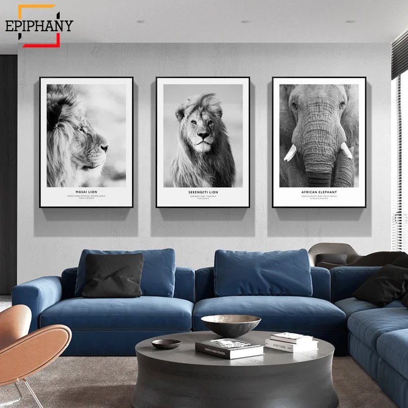African Elephant Posters and prints Masai Lion Wall Art Canvas Modern