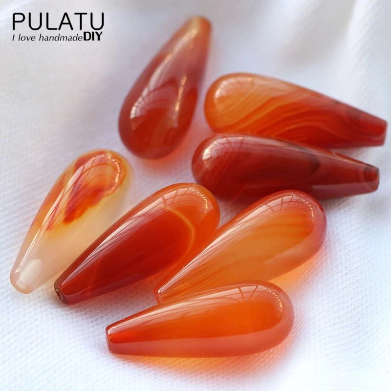 PULATU 2 шт./лот Бусины Из Натурального Красного камня в форме капли для