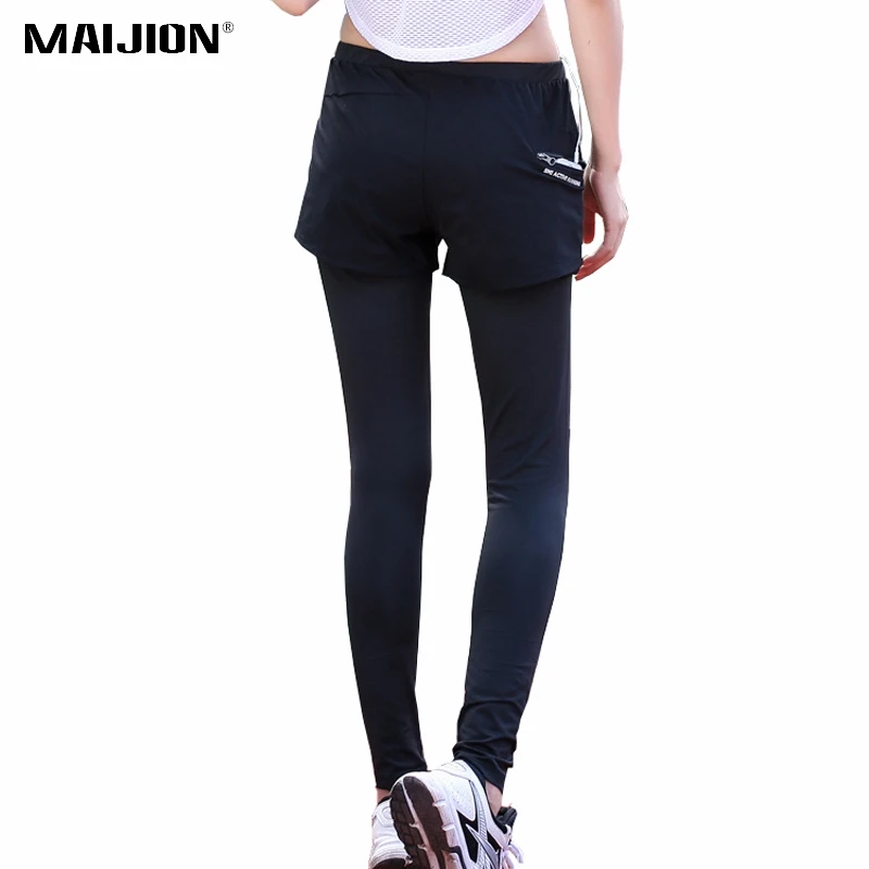 

MAIJION 2 in 1 Women Running Yoga Pants With Pocket Quick Dry Slim Black Sport Pants Leggings For Gym Fitness Jogging Sweatpants
