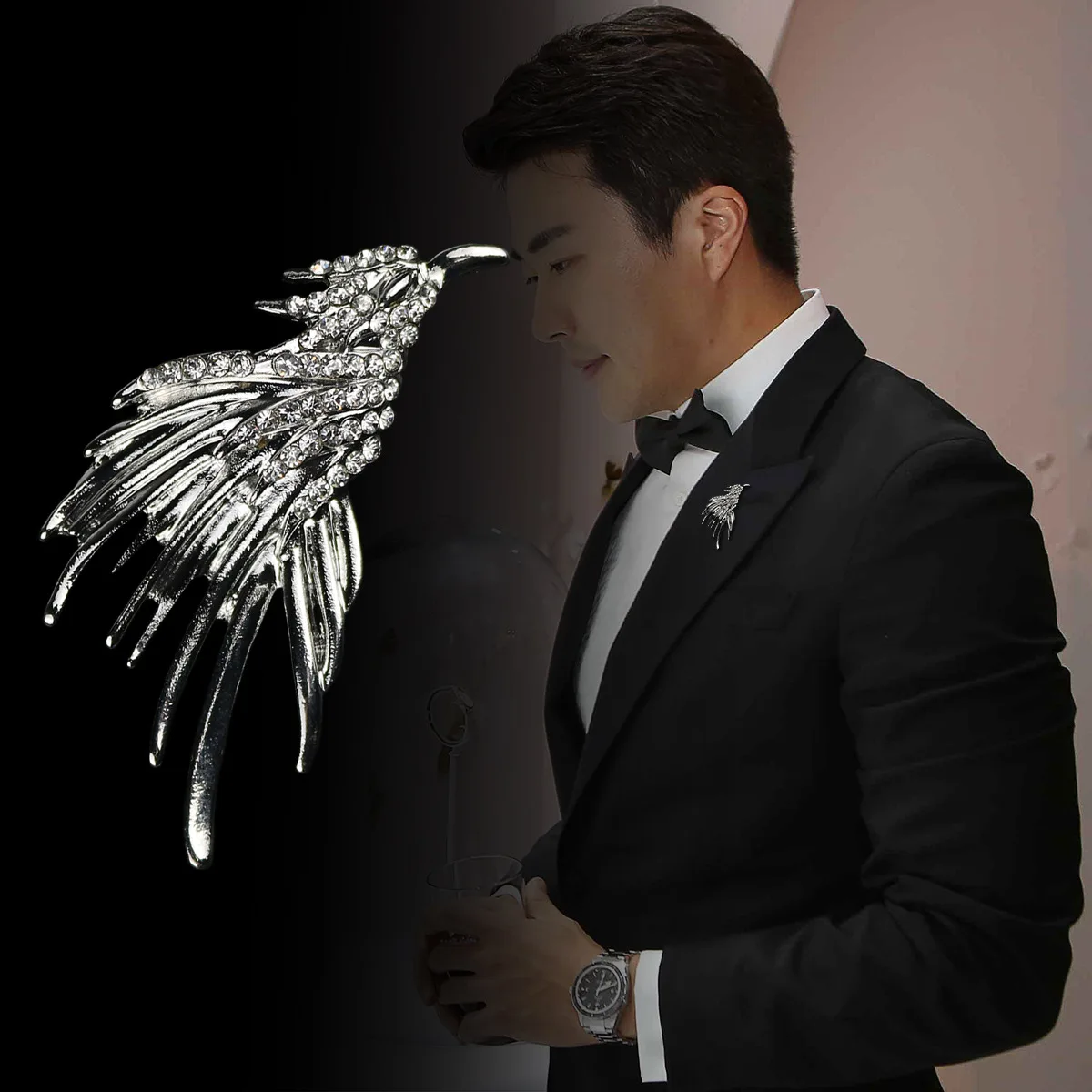 

i-Remiel Fashion Personality Rhinestone Animal Eagle Brooch Lapel Pin for Men Shirt Silver Crystal Brooches Jewelry Accessories