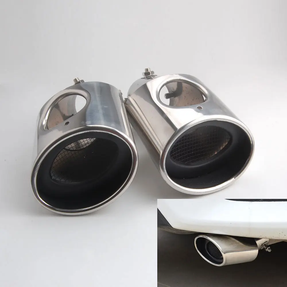 Chorme2Pcs Stainless Steel Exterior Rear Exhaust End Tail Pipe Muffler Tip Fit For Honda Civic Accessories Car Styling