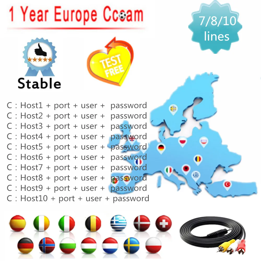 

Cccam account 7 8 10 lines Full HD 1 year Cccam Europe line server for satellite TV receiver DVB-S2 freesat v7s hd v8 V9 Super