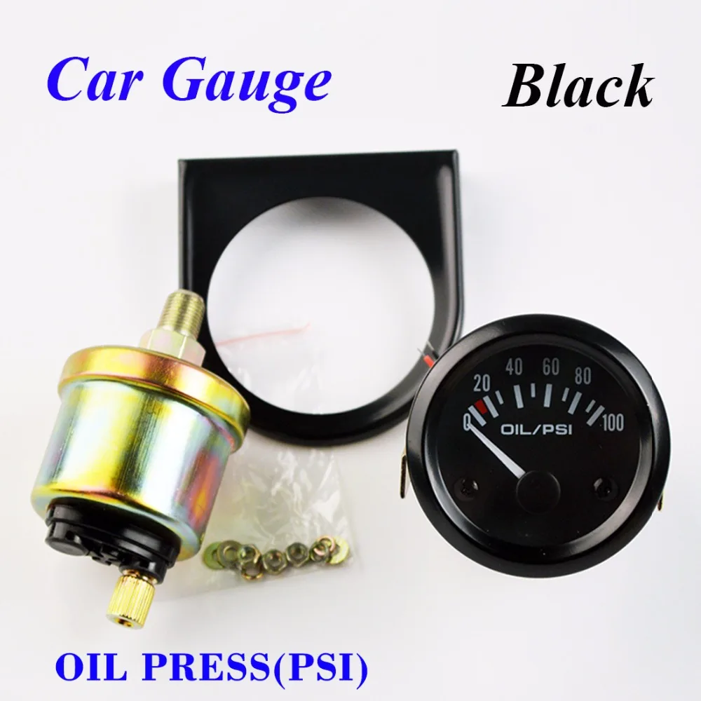 

DRAGON GAUGE 2" 52mm Car Gauge Oil Press Vehicle Meter 0~100 PSI Pressure with Sensor Black Shell 12V