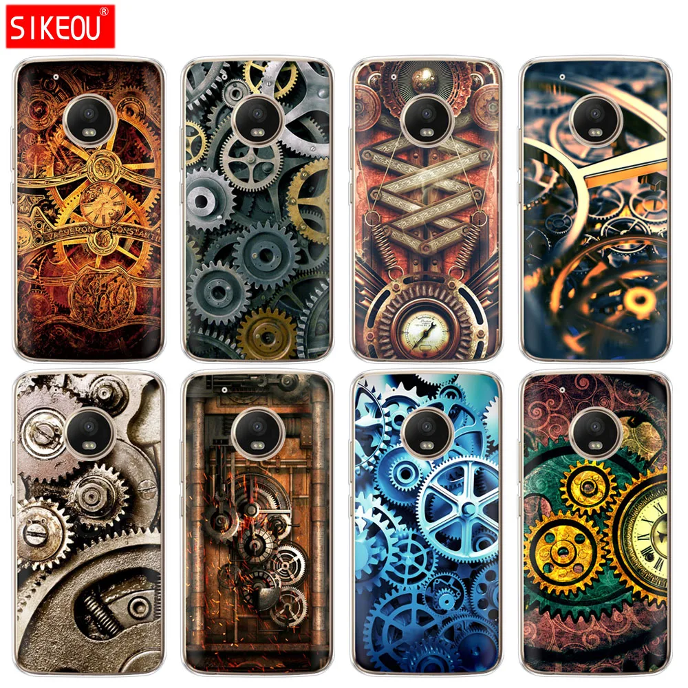 

silicone case phone cover For Motorola Moto G6 G5 G5S Z2 Z3 PLAY PLUS X4 E4 E5 C Mechanical Gears steampunk