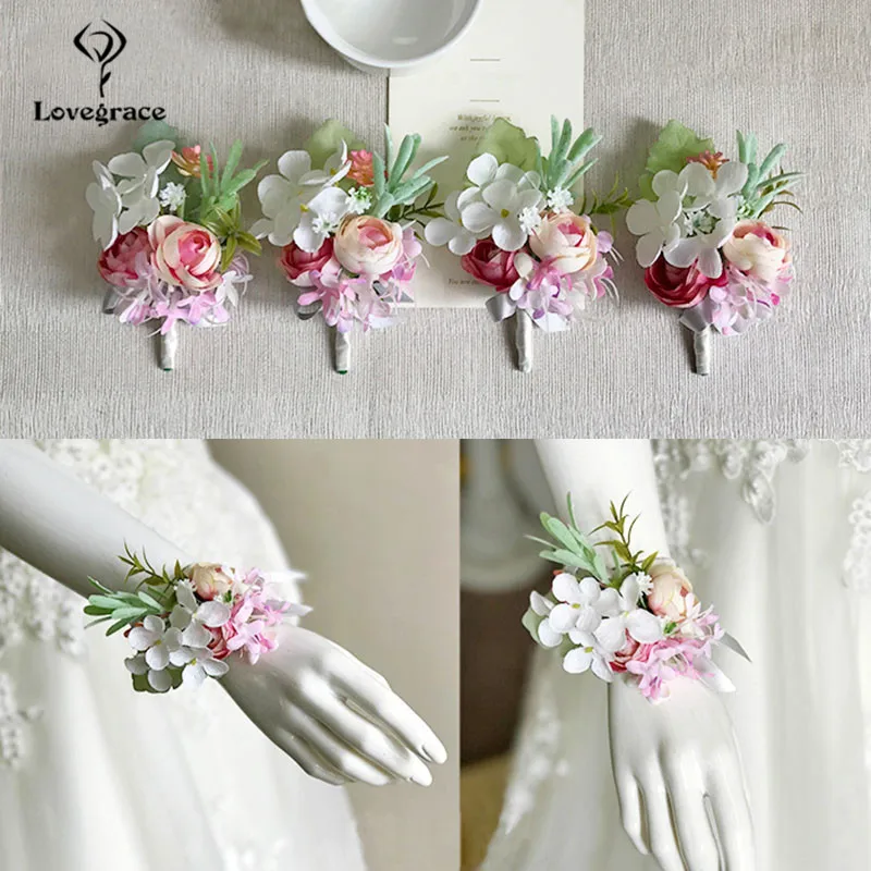 pink roses bridal Wrist corsages bracelet wedding flowers  (4)