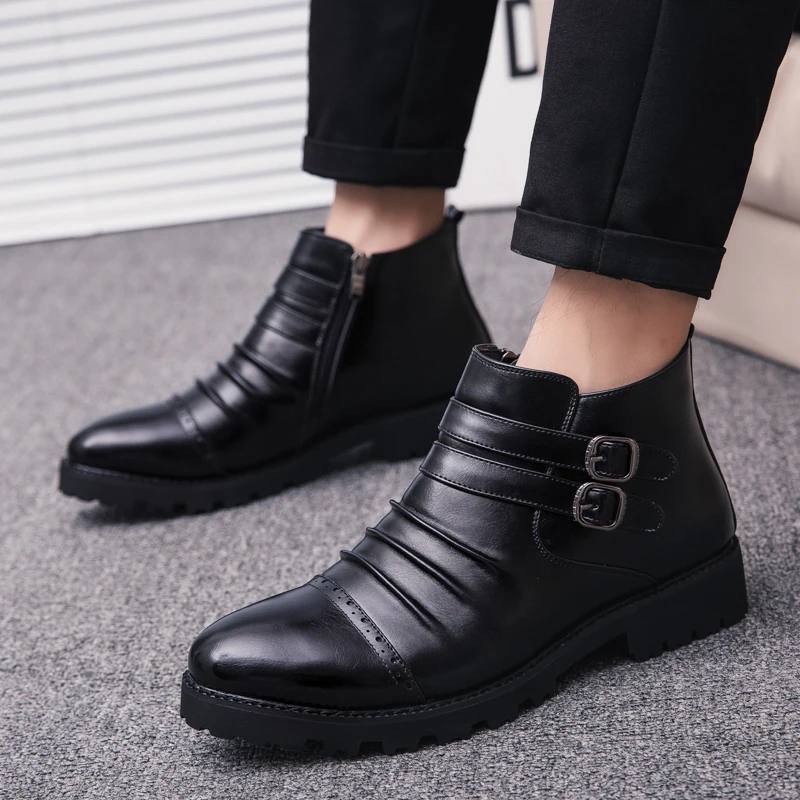 Negócios Preto Outono Casuais Sapatos Black Marca Festa De Com Confortáveis Masculino Sola Borracha Dos Homens Moda Botas Zíper Primavera Da gxAwnqFOO