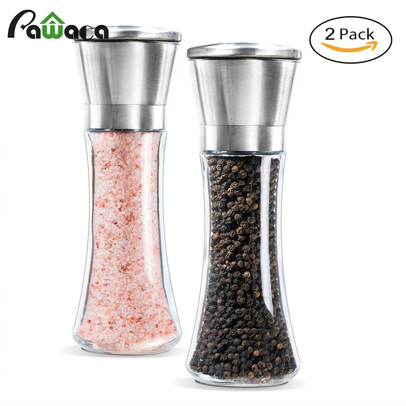 

Premium Stainless Steel Salt and Pepper Grinder Shakers Glass Body Spice Salt And Pepper Mill with Adjustable Ceramic Rotor