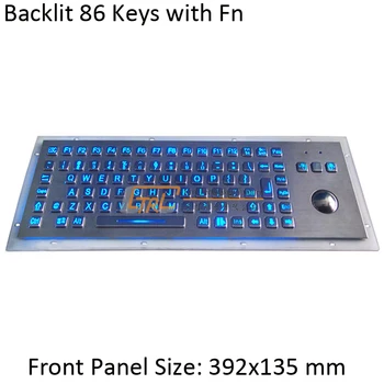 

86 Backlighted keys stainless steel keyboard with mechanical trackball, metallic backlit keyboard, illuminated kiosk keyboard