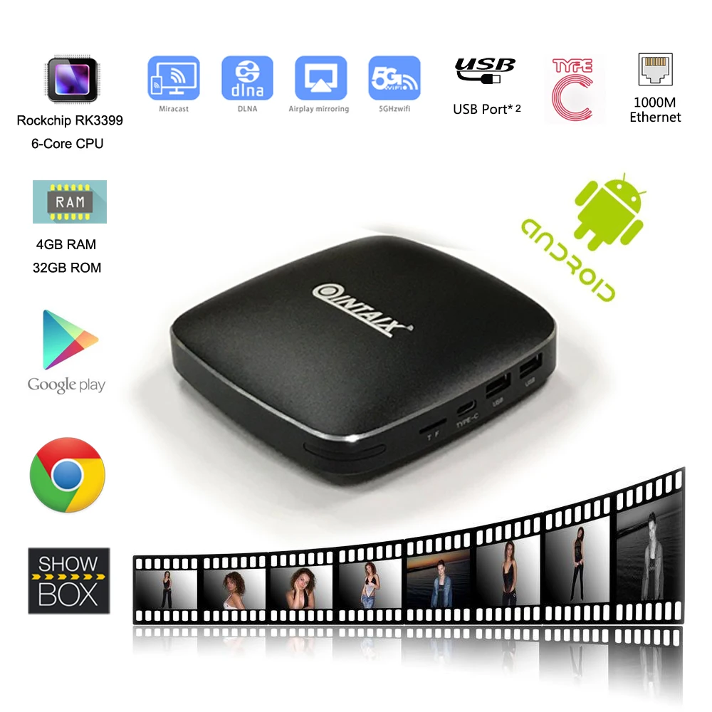 

QINTAIX Android 6.0 TV Box Rockchip RK3399 CPU Metal shell 4GB RAM 32GB ROM LAN 1000M 2.4G 5G WiFi BT 4.0 4 K TV