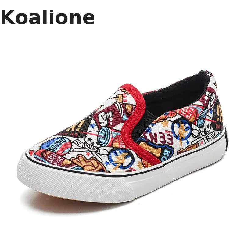 

2019 Kids Shoes Sport Boys Casual Shoes Children Sneakers For Girls Comic Pattern Canvas Denim Child Shoes Flat Students Sneaker